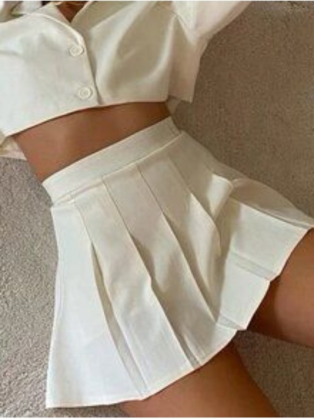 DANIELLE BERNSTEIN Cream Pleated Skater Mini Skirt